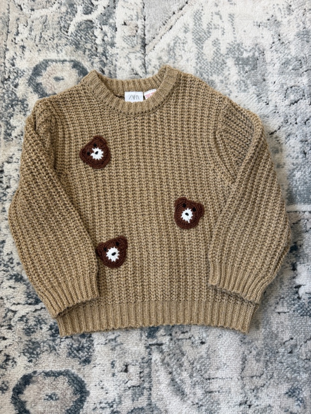 Zara Tan Brown Crochet Flower Wool-Blend Sweater